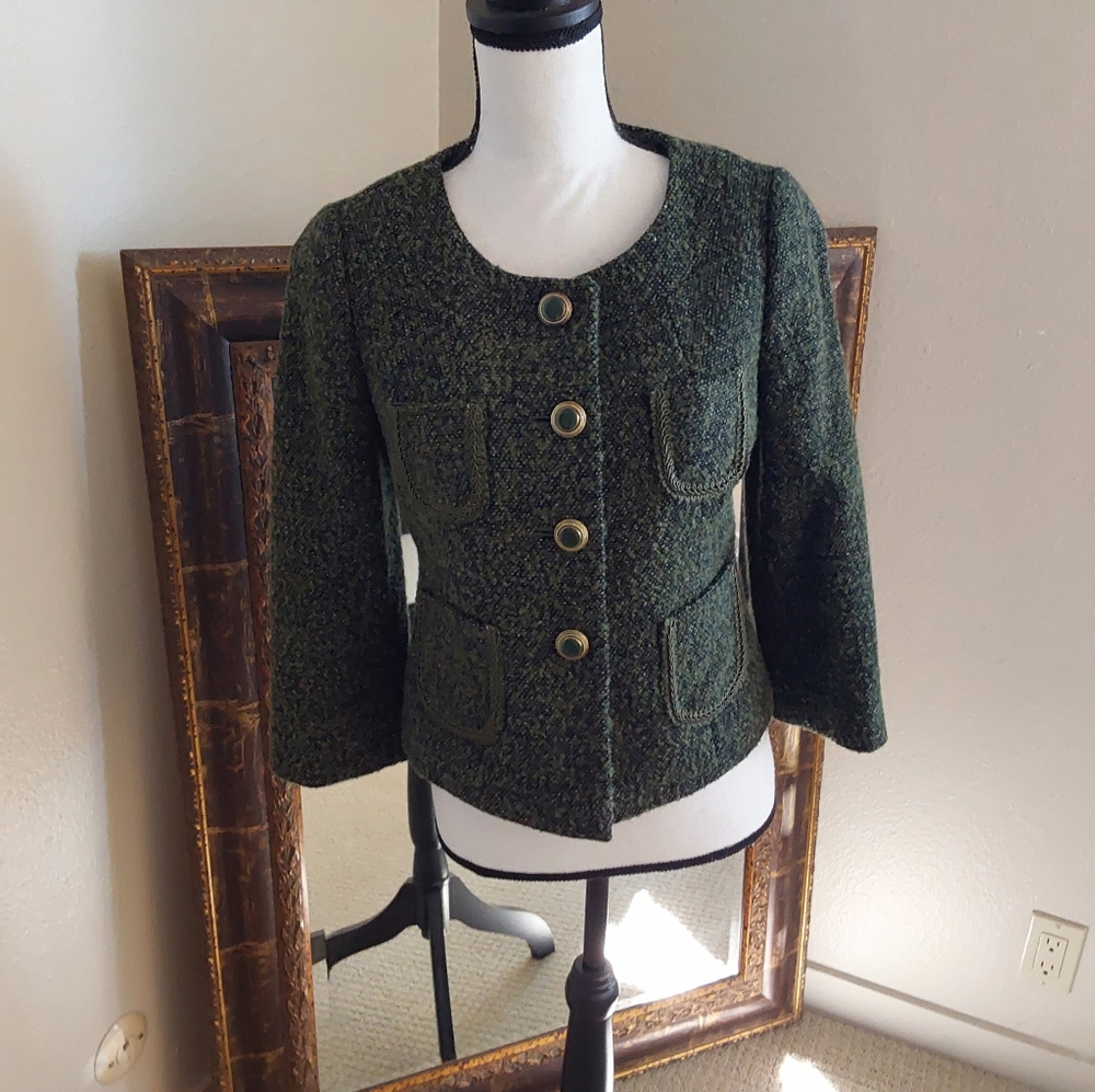 Loft green tweed crop Blazer